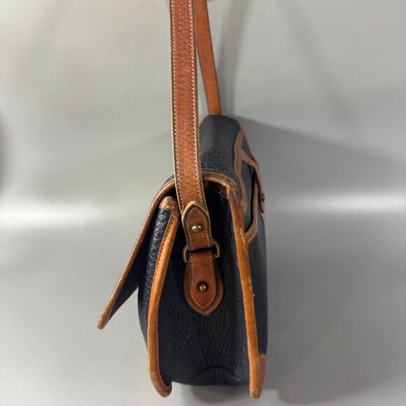 Vintage Dooney & Bourke All-Weather-Leather Navy Blue Tan Leather Trims Bag - Picture 2 of 11